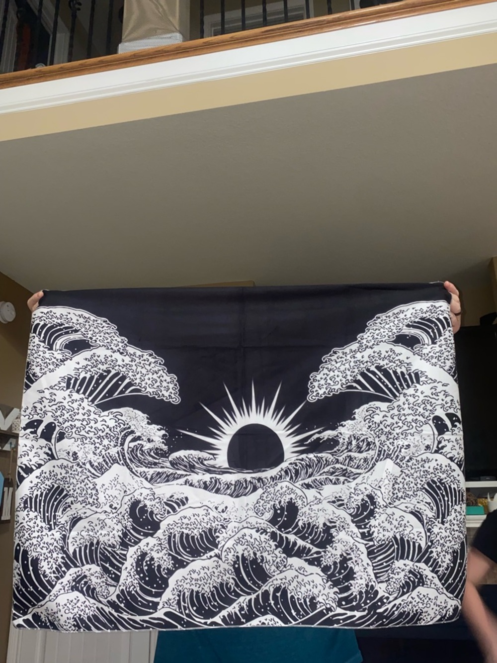Black and White Ocean Wave Wall Tapestry - 37x29”